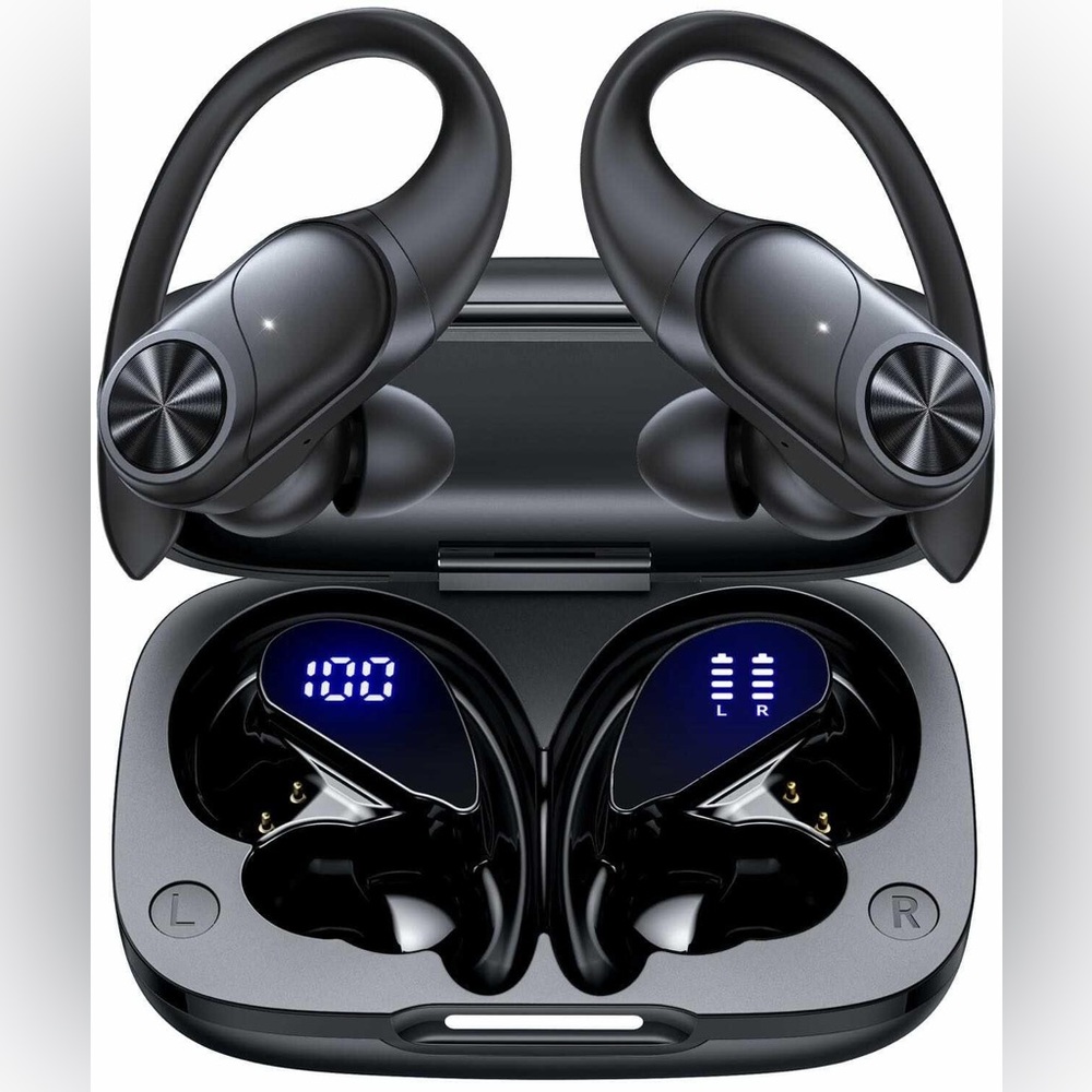 NEW Wireless Bluetooth Earhook Earbuds Headphones 80hr Playtime Water Resistant